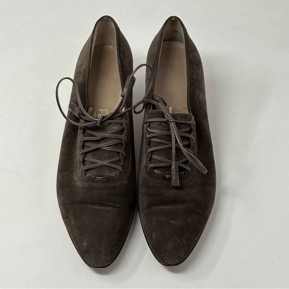 Salvatore Ferragamo Brown Suede Ramato Lace Up Kitten Heels Size 8AA - Picture 3 of 15